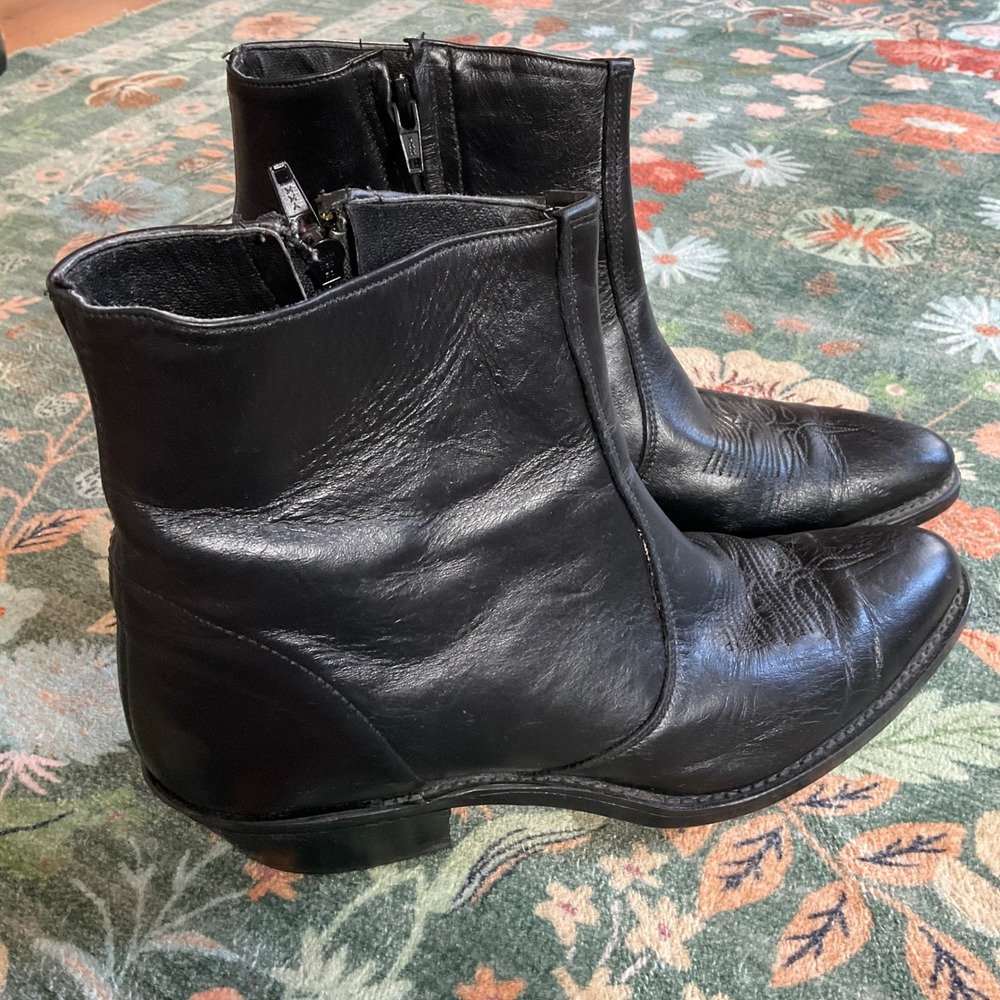 Vintage Black Western Cowboy Ankle Boots Women 8.5D Leather Zip Up USA Made - Picture 3 of 5